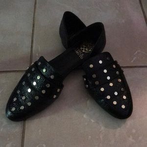 Gold-studded Black leather Vince Camino flats